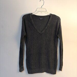 American Eagle Womens Dark Grey Knit Long Sleeve V-Neck Sweater XS